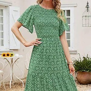 Flutter Sleeve Kelly Green Floral Maxi Dress